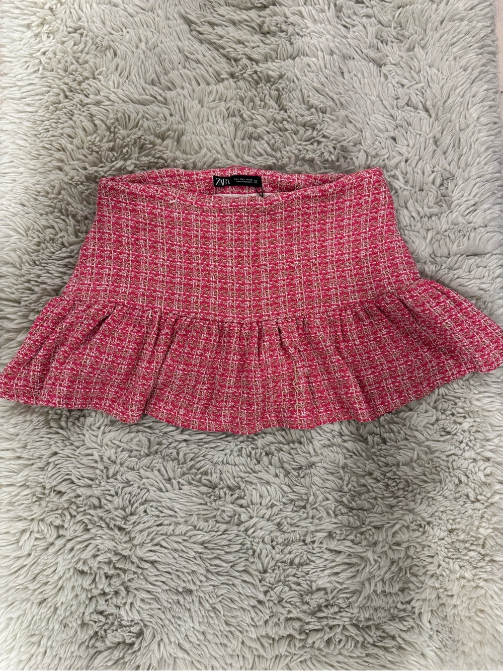 Zara Pink Tweed Ruffle Mini Skirt